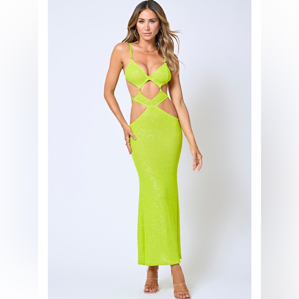 Bao Tranchi yellow green citrus sequin mariposa maxi dress